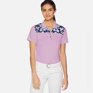 Adidas Lilac Polo Golf shirt. Front button & collar. Size Small. UV protection